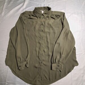 H&M Button Down Blouse Women's Size‎ 14 Deep Forest Green Chiffon Breathable